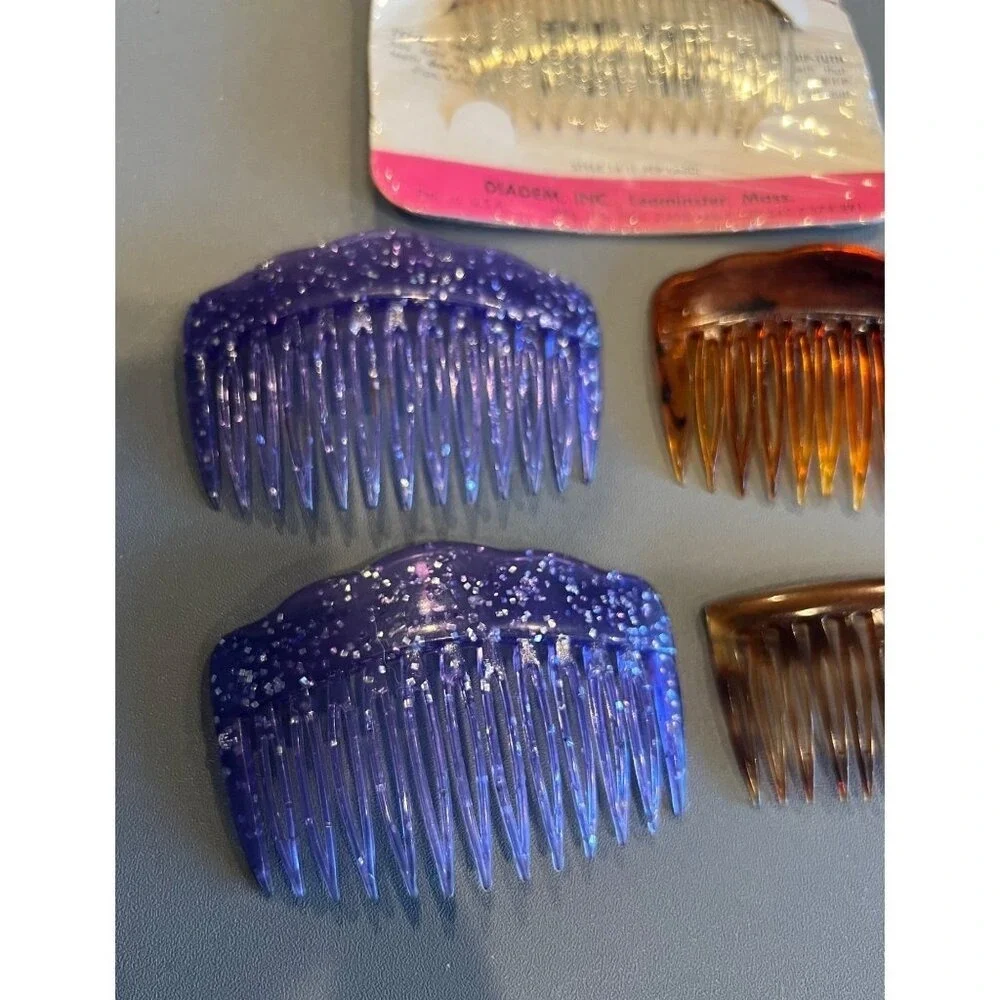 Mixed Lot of Vintage 1980s Plastic Side Hair‎ Combs, GOODY Glitter & Flowers